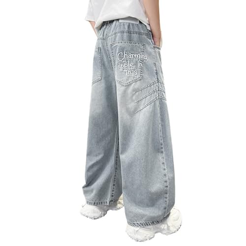Allbestop Baggy-Jeans Lässige Weitem Bein Jeanshose Streetwear Kinder Frühling-Herbst Denimhose Kinder Elastische Mit Taille Outdoor Sport Freizeithose Mode Stretch Streetwear Hose weitem Bein 160 von Allbestop