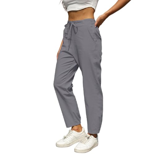 Allbestop Casual Leichte Baumwolle Leinenhose Stoffhose Jogginhose Damen Lang Sommerhose Chinohosen Sommer Weites Bein Yoga Hose Einfarbig Basic S von Allbestop