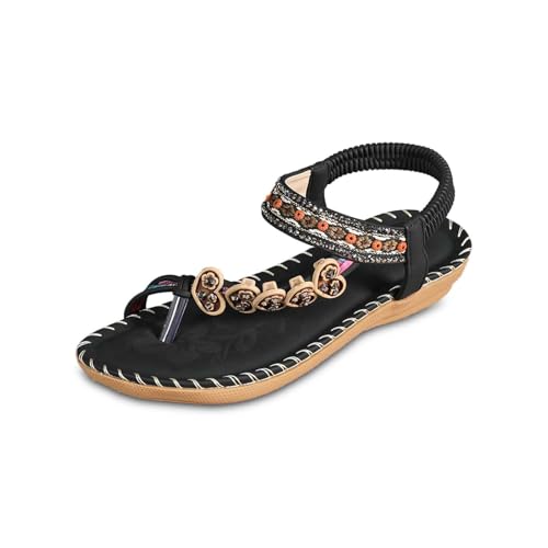 Allbestop Damen Cosy Strass Sandalen Bequeme Sommerschuhe Gummiband Slingback Mädchen Strandschuhe Strandschuhe Sommersandalen Slingback Weichen Flache Sommer Strass Sandalen Spangenpumps Damen 42.5 von Allbestop