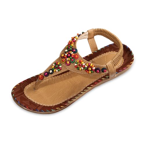 Allbestop Damen Riemchensandalen Zierperlen Strass Boho Sommerschuhe Strandschuhe Schuhe Elegant Sommer Sandalen Flach Mit Summer Essentials 39 von Allbestop