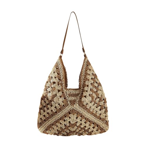 Allbestop Gehäkelte Strandtasche Damen, Elegante Handtasche Damen Umhängetasche Netz-Stricktasche Handtasche Beige Klein Tote Bag Boho-Damen-Schultertasche Für Reisen Einkaufen Und Alltag von Allbestop