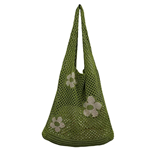 Allbestop Gehäkelte Strandtasche Damen, Sommer Urlaub Ästhetische Strick Boho Gestrickte Schultertasche Häkeltasche Mesh Gehäkelt Handtasche Boho Tote Bag Stroh Tasche Damen Damen-Shopper von Allbestop