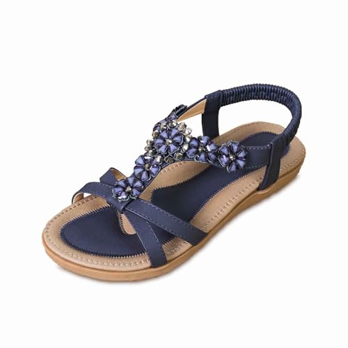 Allbestop Glitzer Sandalen Damen Sommerschuhe Strandschuhe Elegante Freizeitschuhe Sandaletten Damen Sommer Flachboden Offene Große Sandalen Mit Strass Schuhe Zehentrenner Leder 50 von Allbestop