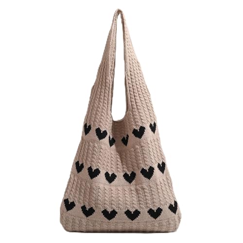 Allbestop Häkeltasche Für Damen, Beige Tote Bag Damen Umhängetasche Für Frauen Häkeltasche Mesh Gehäkelt Handtasche Beach Bag Boho-Damen-Schultertasche DamensäCke von Allbestop