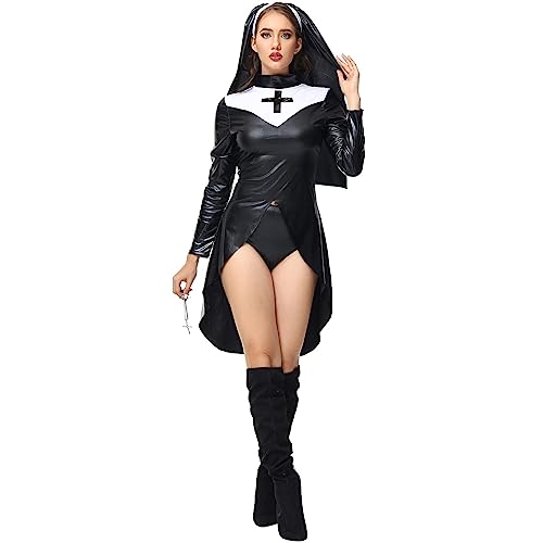 Allbestop Halloween KostüM Nonne Horror KostüM Damen NonnenkostüM KostüM Halloween Erwachsene KostüMe FüR Erwachsene Halloween Nurse Costume Karneval AusfüHren KostüMe Vampir Lange Kleid von Allbestop