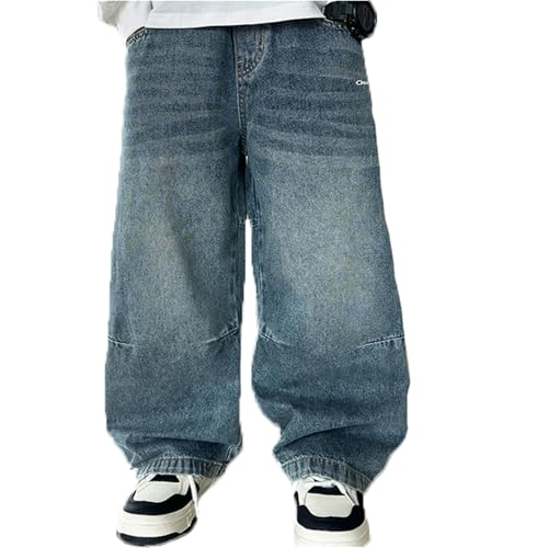 Allbestop Kinder Jeans Jungen High Waist Jeanshose Mode Frühling-Herbst Denimhose Jeans Mit Gummizug Herren Kinder Loose Fit Lässige Hose Cargohose Streetwear Activewear Für Jungen 150 von Allbestop