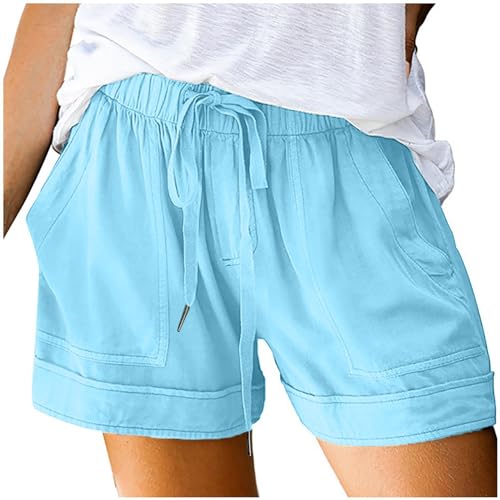 Allbestop Kurze Hose Damen 2025 Sommer Leinenshorts Freizeit Shorts Elegant Leinenhose Sport Short Freizeit Sommerhose Frauen Kurz Weites Bein Traininghose Locker Hotpants 5XL von Allbestop