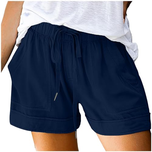 Allbestop Kurze Sporthose Damen Mit Taschen Freizeit Shorts Lässige Stoffhose Leinenhose Hose Sommer Musselin Baumwolle Leinen Sporthosen Kurz Mode 4XL von Allbestop
