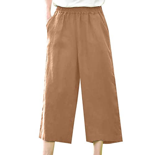 Allbestop Leinenhose Damen Lang Cargohose Sommer Leichte Sommerhose Straight Leg Stretch Lange Hosen Bequeme Stoffhose Einfarbig Musselin Hose Yoga Kleidung 3XL von Allbestop
