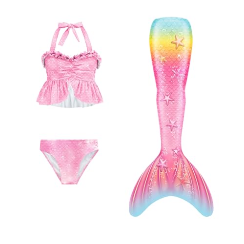 Allbestop Mädchen Bikini Sets Schwimmanzug Mädchen 3Pcs Kinder Badeanzug Kinder Dreiteilig Tankini Mit Rock 3er Sommer Badeanzüge Dreiteiliges Tankini Set Für Girls Swimsuit 140 von Allbestop