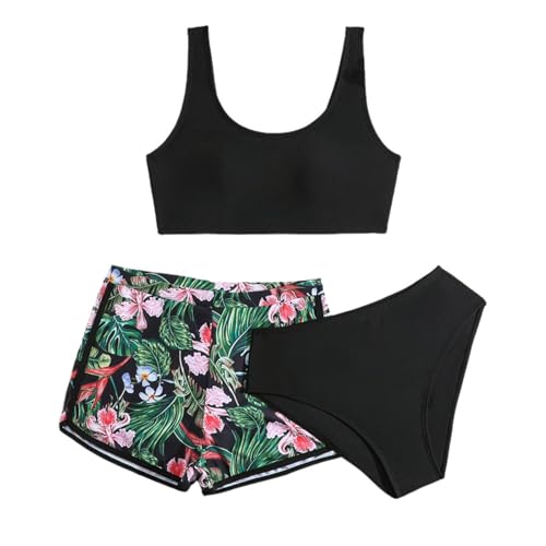 Allbestop Mädchen Tankini Set Kinder Badeanzug 3-Teilig Bikini Set Bikini Teenager Mädchen Schwimmen Badeset Für Kinder Verstellbar Schultergurt Oberteil Mit Bikinibrief Und Schwimmrock Sport von Allbestop