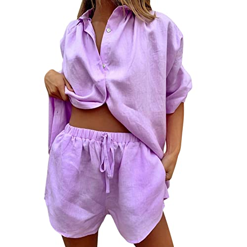 Allbestop Musselin Zweiteiler Damen Elegant Kurz Set Hose und Oberteil Sommer Outfit Two Piece Women Summer Fitness Anzug L von Allbestop