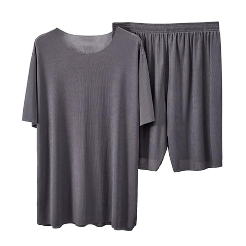 Allbestop Pyjama Kurz Damen Damen Schlafanzug Lang Nachthemd Baumwolle Kurzarm Pyjama Set Casual Hausanzug Zweiteiliger Schlafanzug Für Frauen Kurz O-Ausschnitt T Shirt Mit Shorts 4XL von Allbestop