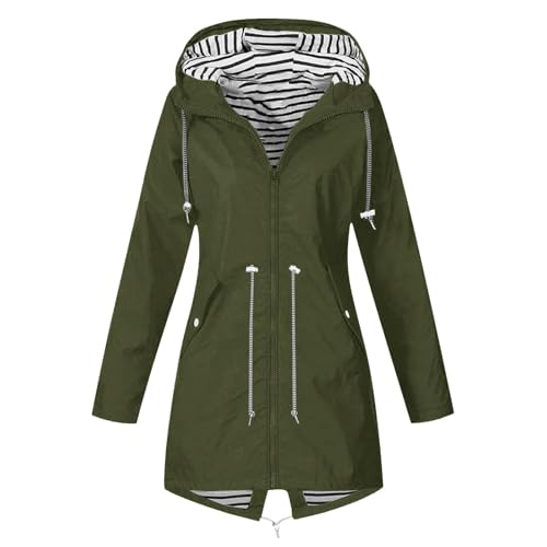 Allbestop Regenjacken Damen Wasserdicht,Trench Regenmantel Mit Kapuze Große Größen Übergangsjacke Mit Kapuze Frauen Windbreaker Für Frühlings Trenchcoat Damen Lang Outdoor-Softshelljacken Für Damen von Allbestop