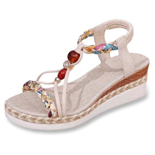 Allbestop Sandalen Breite Für Damen Mädchen Sommerschuhe Schuhe Elegant Schlappen Sommer Damen-Retro-Flach-Strandurlaub-Einfache Mit Strass Barefoot Sandals 38.5 von Allbestop