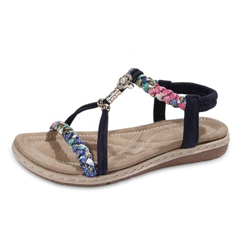 Allbestop Sandalen Damen Sommer Sandaletten Weite Sommerschuhe Elegant Gummiband Slingback Sandaletten Strandschuhe Schuhe Damen Sommer Flache Boho Frauen Sandalen Mit Strass Women Sandals 38.5 von Allbestop