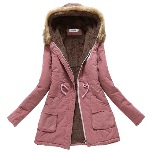 Allbestop Schwarze Jacke Damen,Warme Übergangsjacke Mode Outdoorjacke Slim Fit Winterparka Elegant Flauschig Mantel Winterjacke Damenmantel Mit Kapuze Mode Cardigan Tailliert Outwear von Allbestop