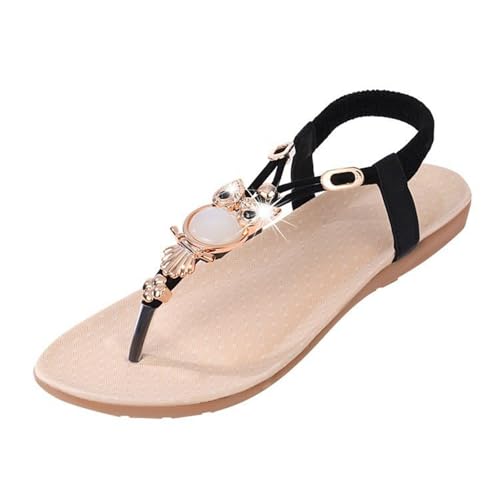 Allbestop Sommer Sandalen Damen Elegant Sommerschuhe Frauen Bequem Weichen Bohemia Strand Schuhe Flache Boho Mit Strass Damen-Zehentrenner 39 von Allbestop