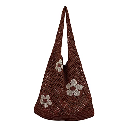 Allbestop Strandtasche Einfarbig, Gehäkelte Tasche Strandtasche Damen Gestrickte Umhängetasche Groß Umhängetasche Tote Bag Boho-Damen-Schultertasche Damen-Shopper von Allbestop