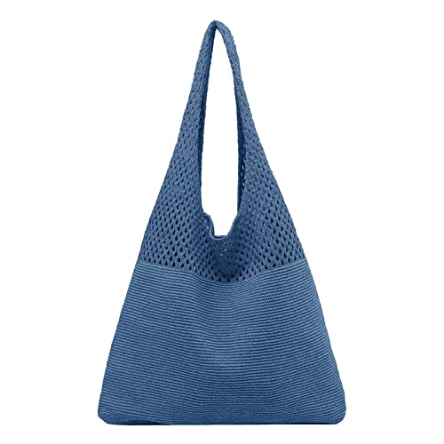 Allbestop Strandtasche Einfarbig, Häkeltasche Strandtasche Damen Gestrickte Umhängetasche Damen Stroh Schultertasche Handtasche Beach Bag Netz Für Urlaub Reisen Strand Sommer Damen-Shopper von Allbestop