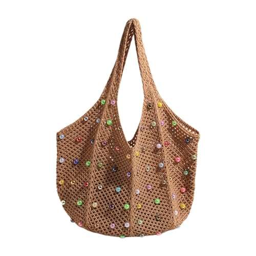 Allbestop Strandtasche Strohtasche Damen, Gestrickte Handtaschen Umhängetasche Netz-Stricktasche Handtasche Für Reisen Arbeit Schule Hobo Bag Damen Tasche Strand Damen-Shopper von Allbestop