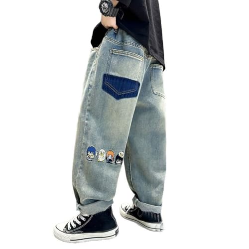 Allbestop Super Baggy Jeans Jungs Straight Jeanshose Jungen Kinder Weite Bein Denim Hosen Weite Bein Jeans Y2K Jogginghose Mode Lässige Straight Jogginghose Streetwear Lockere Passform 170 von Allbestop
