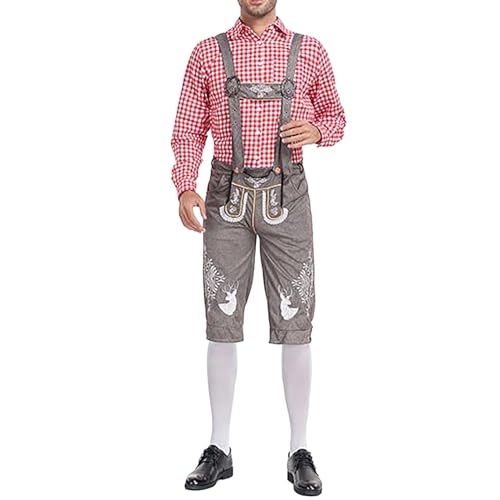 Allbestop Trachtenset Trachten Set Herren Deutsches Bayerisches Oktoberfest-KostüM-Set Oktoberfest Herren Outfit Hemd Kurzarm Oktoberfest Kostum Herren Lederhose Herren Oktoberfest Hemd Tracht Herren von Allbestop