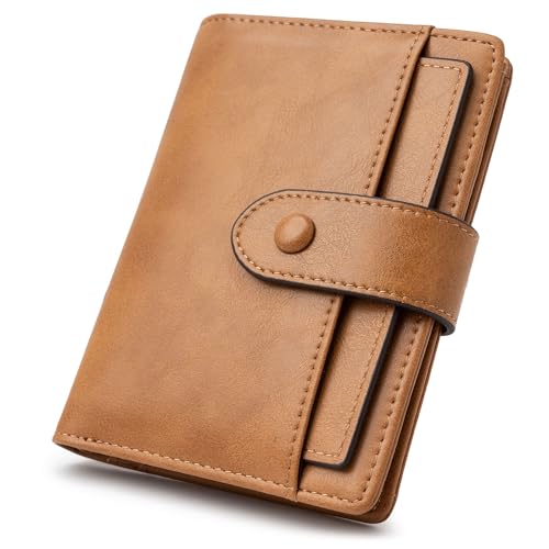 Alldaily Kleine RFID-blockierende Ledergeldbörse für Damen, faltbar, mit 10 Kartenfächern und Reißverschlussfach, Braun, Modern von Alldaily