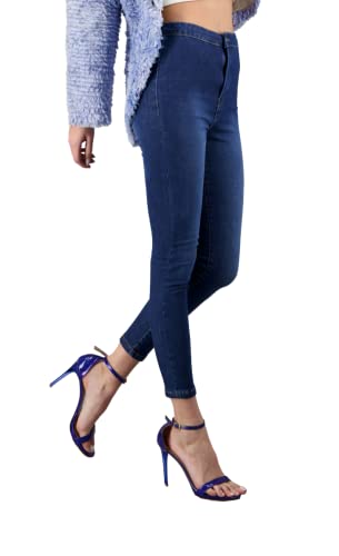 Alleben Rosa Skinny Jeans - Hochtaillierte Jeans Damen - Flexible Stretch-Jeggings - Größe 28 - Indigo von Alleben