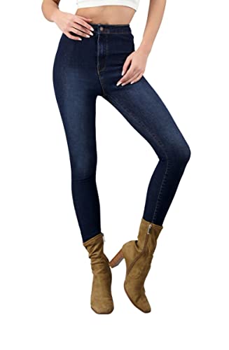 Alleben Rosa Skinny Jeans - Hochtaillierte Jeans Damen - Flexible Stretch-Jeggings - Größe 34 - Dunkles Indigo von Alleben
