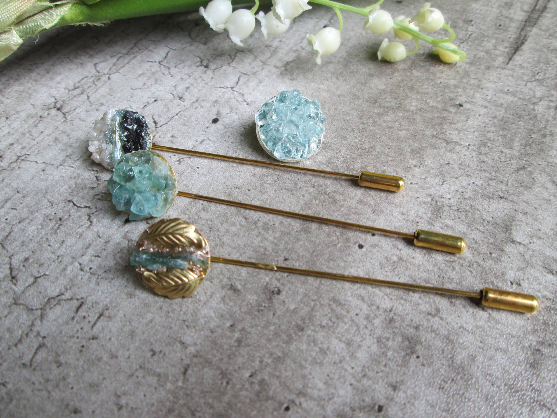 Edelstein Stick Pin, Schwarzer Diamant, Turmalin, Apatit Edelstein Stick Pin, Schwarzer Diamant, Turmalin, Apatit von AlleeCherie