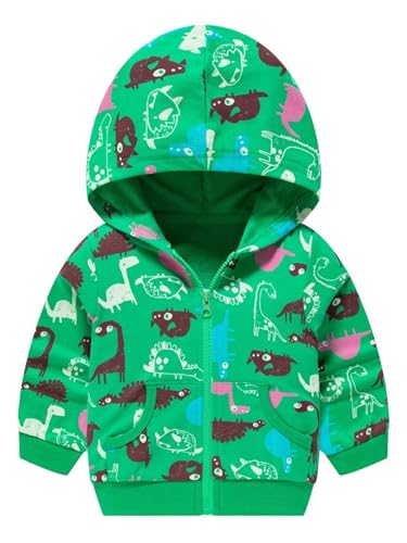 Alleen Jungen Sweatjacke Dino Pullover Kinder Baumwolle Langarm Kapuzenpullover Jacke Zip Up Hoodie mit Kapuze und Tasche (92, Grün) von Alleen
