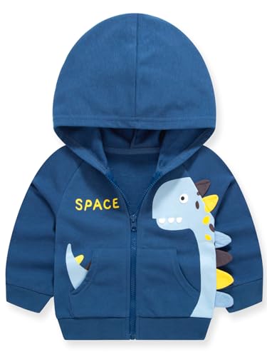 Alleen Jungen Sweatjacke Hoodie Langarm Baumwolle Kinder Pullover Dino Kapuzenpullover Jacke mit Kapuze und Reißverschluss (104, Blau) von Alleen