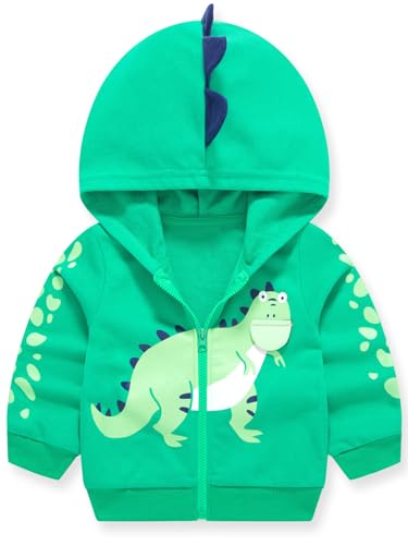 Alleen Jungen Sweatjacke Hoodie Langarm Baumwolle Kinder Pullover Dino Kapuzenpullover Jacke mit Kapuze und Reißverschluss (116, Grün) von Alleen