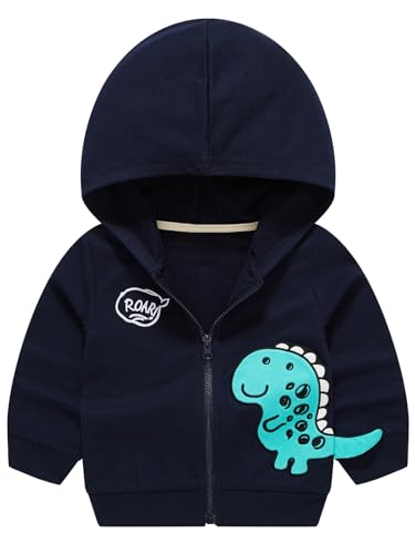 Alleen Jungen Sweatjacke Hoodie Langarm Baumwolle Kinder Pullover Dino Kapuzenpullover Jacke mit Kapuze und Reißverschluss (98, Dunkelblau) von Alleen