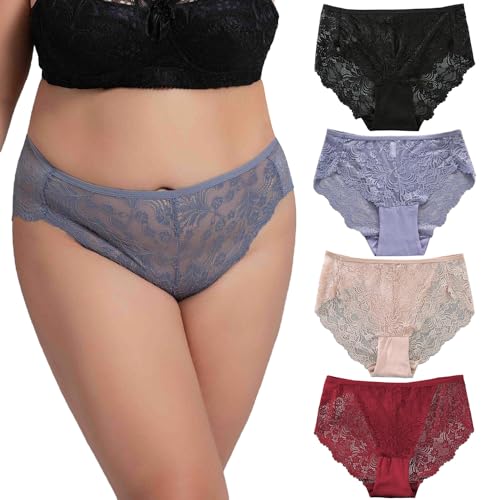 Alleen Unterhosen Damen Spitze, Hohe Taille Seamless Slips Damen Große Größen Taillenslips Weich Unterwäsche Frauen Set (XXL/46, Mehrfarbig) von Alleen