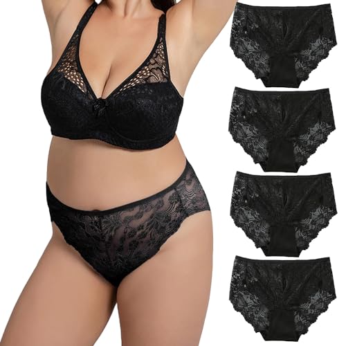 Alleen Unterhosen Damen Spitze, Hohe Taille Seamless Slips Damen Große Größen Taillenslips Weich Unterwäsche Frauen Set (XXL/46, Schwarz) von Alleen