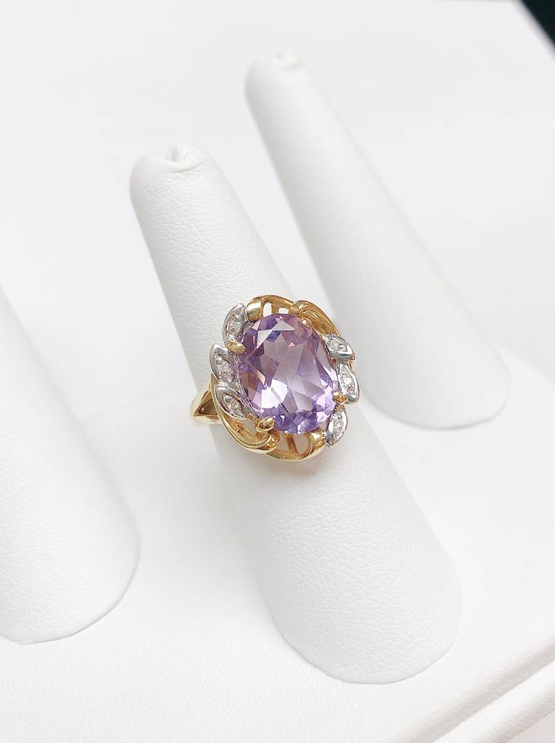 Custom 14K Damen Amethyst Rose De France & Diamant Ring von AlleghenyDiamondMine