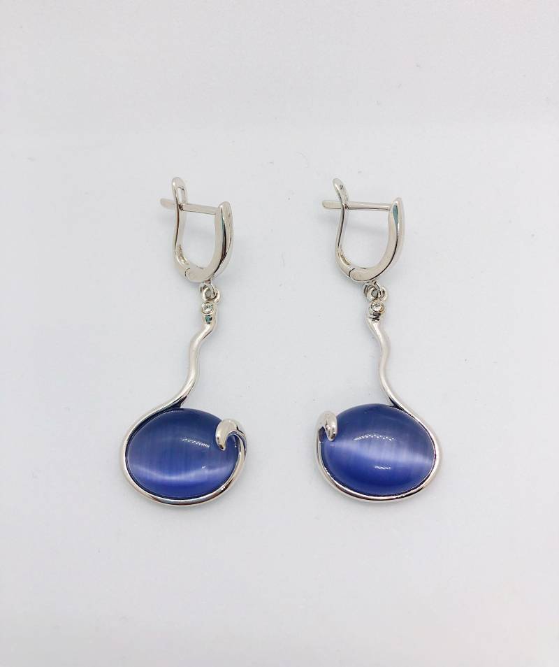 Custom Deep Blue Cats Eye & 925 Sterling Silber Ohrringe von AlleghenyDiamondMine