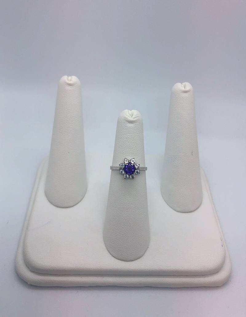 Custom - Runder Amethyst Und Weißtopas, Lady Diana Style, Cluster Ring Mit Heiligenschein 925 Sterling Silber von AlleghenyDiamondMine