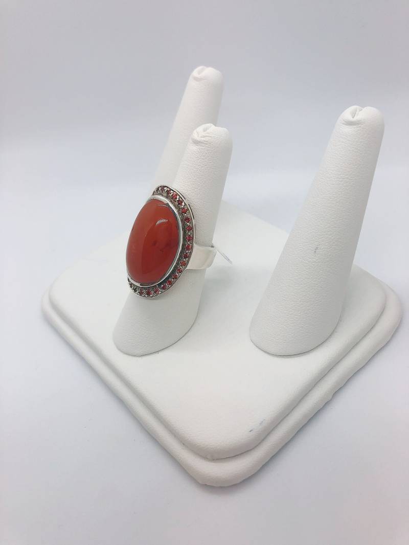 Custom - Silber Oval Geschwungenes Karneol Statement Mit Orangen Saphiren Ring von AlleghenyDiamondMine