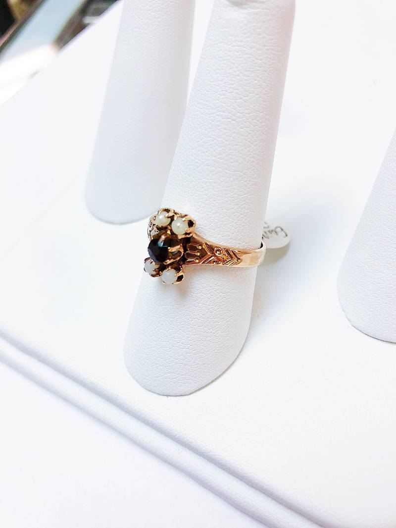 Vintage - 14K Damen Granat & Perlenring von AlleghenyDiamondMine