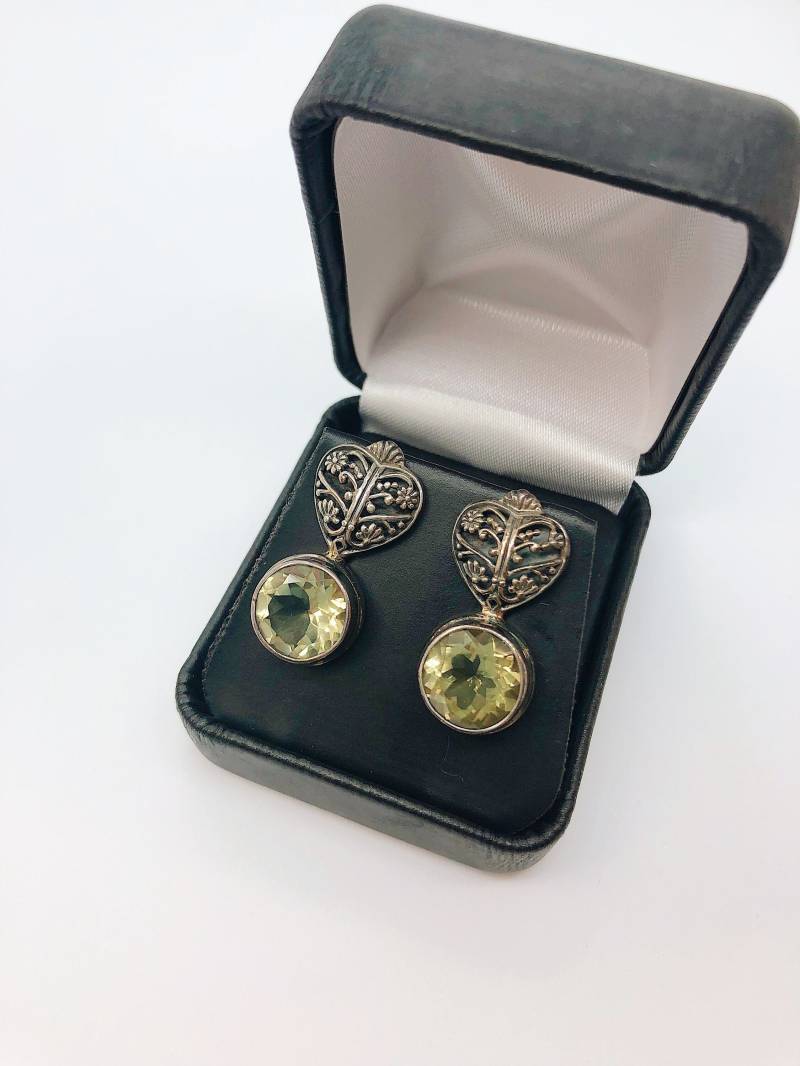 Vintage Zitronenquarz Filagree Lünette Set von AlleghenyDiamondMine