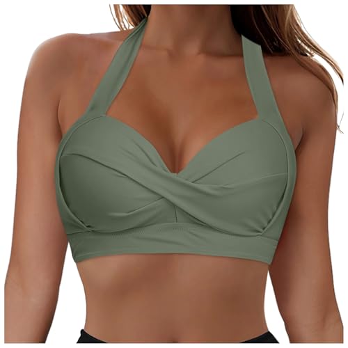 Allegorly Damen Bikini Oberteil V Ausschnitt Wickeloptik Crossover Lace Up Bralette Bademode Push Up Sport Bikini Triangel Neckholder Bikinis Bademode Strand Vacation Swimsuits Bikini Top (M) von Allegorly