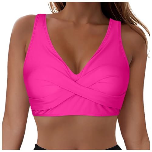 Allegorly Damen Bikini Oberteil V Ausschnitt Wickeloptik Crossover Lace Up Bralette Bademode Push Up Sport Bikini Triangel Neckholder Bikinis Bademode Strand Vacation Swimsuits Bikini Top (XL) von Allegorly