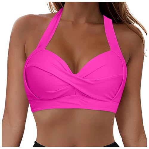 Allegorly Damen Bikini Oberteil V Ausschnitt Wickeloptik Crossover Lace Up Bralette Bademode Push Up Sport Bikini Triangel Neckholder Bikinis Bademode Strand Vacation Swimsuits Bikini Top (XL) von Allegorly