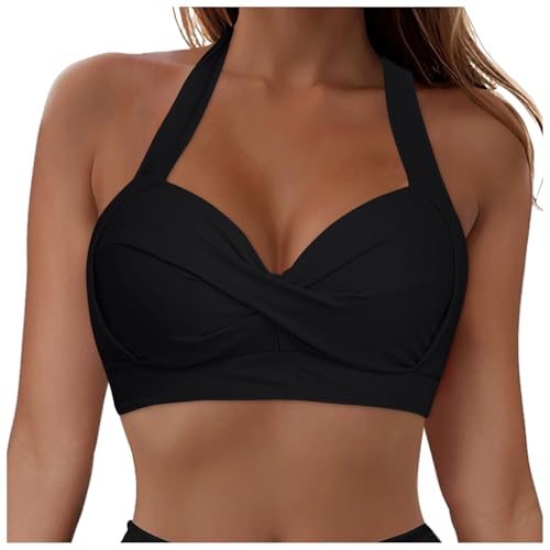 Allegorly Damen Bikini Oberteil V Ausschnitt Wickeloptik Lace Up Bralette Push Up Sport Bikini Triangel Neckholder Bikinis Strand Vacation Swimsuits Bikini Top von Allegorly