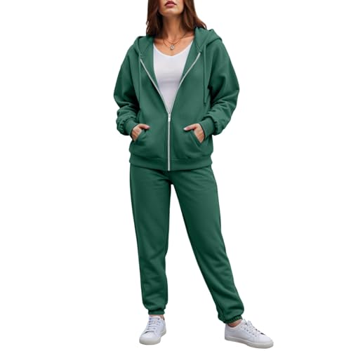 Allegorly Jogginganzug Damen Lang Freizeitanzug Trainingsanzug Frauen Sportanzug Fitnessanzug mit Taschen Traingsanzug Damen Jogginganzug Kapuzenpullover Lange Ärmel Top Hose Sportanzug (Green, XXXL) von Allegorly