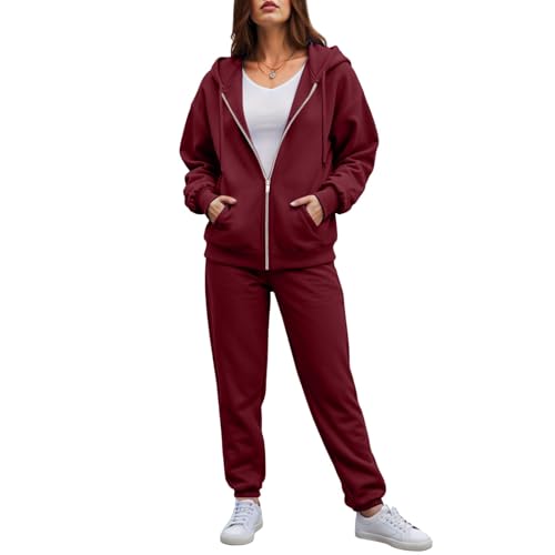 Allegorly Jogginganzug Damen Lang Freizeitanzug Trainingsanzug Frauen Sportanzug Fitnessanzug mit Taschen Traingsanzug Damen Jogginganzug Kapuzenpullover Lange Ärmel Top Hose Sportanzug (XXXL) von Allegorly