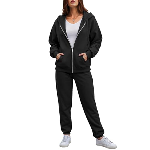 Allegorly Jogginganzug Damen Lang Freizeitanzug Trainingsanzug Frauen Sportanzug Fitnessanzug mit Taschen Traingsanzug Damen Jogginganzug Kapuzenpullover Lange Ärmel Top Hose Sportanzug (XXXL) von Allegorly